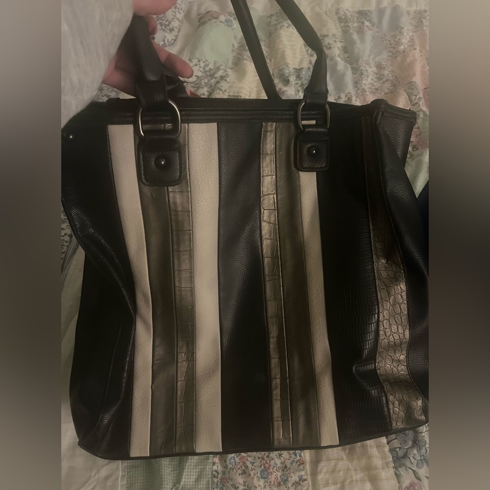 Stylish Black and Cream Striped Bag - Picture 1 of 5